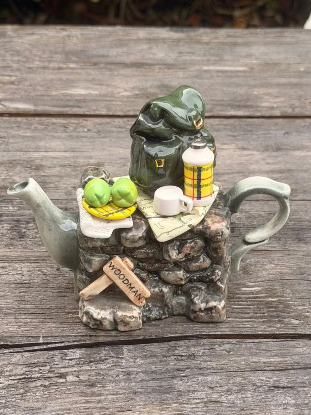 Vintage RARE Paul Cardew Design One Cup Hiker's Rest Teapot Decor Woodman